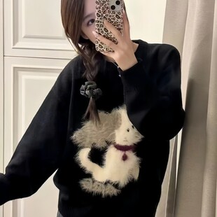 冬季圆领套头慵懒风高级感毛衣女韩系软糯宽松外搭女装针织衫上衣