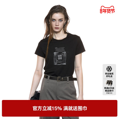 U/TI正肩香水系列小版T恤女装 晕染烫钻短袖上衣尤缇2025秋季新款