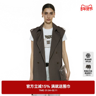 U/T军绿色短款风衣马夹女装 设计感通勤无袖外套尤缇2025秋季新款