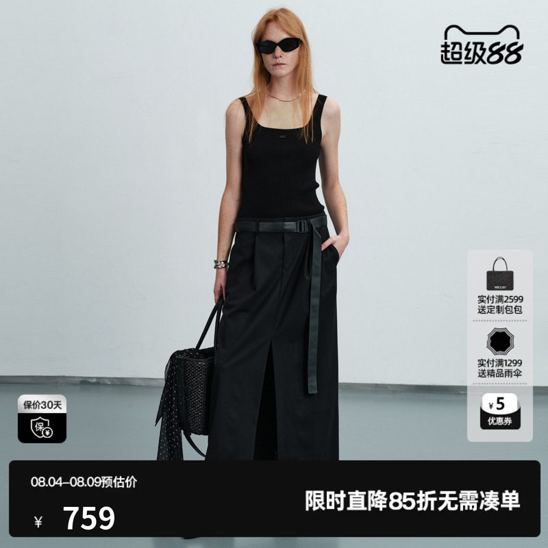 U/TI黑色背心连衣裙女吊带拼接工装直筒薄半身裙尤缇2026夏季新款