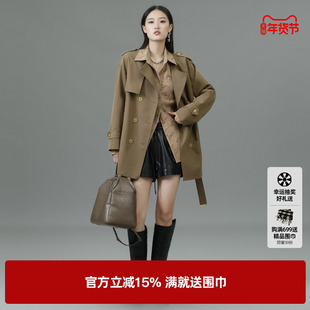 U/TI军绿色英伦风风衣女装百搭简约印花短款外套尤缇2025春季新款