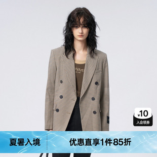 新款 垂墜外搭上衣尤緹2023秋季 外套女時尚 TI復古風格 紋墊肩西裝