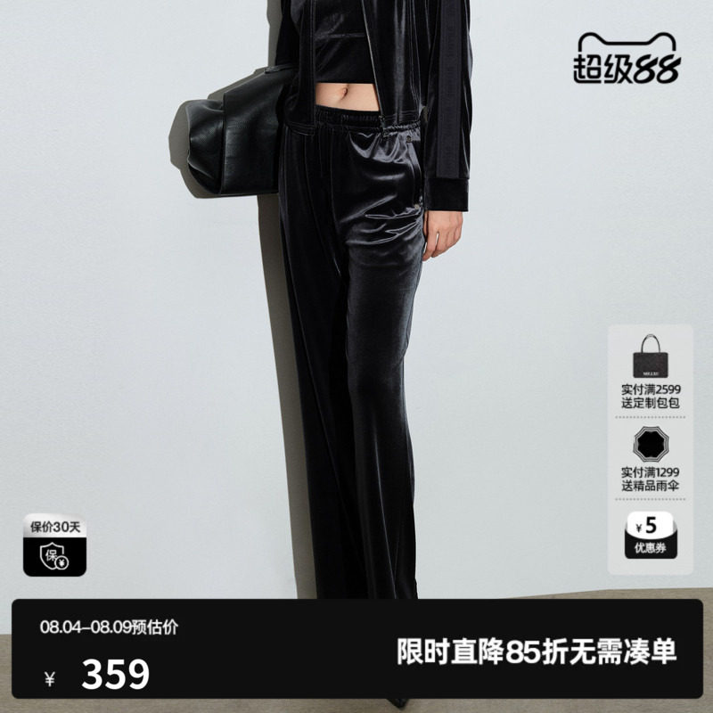 U/TI丝绒直筒休闲裤女质感宽松简约高级松紧长裤尤缇2026春季新款
