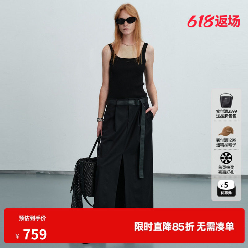 U/TI黑色背心连衣裙女吊带拼接工装直筒薄半身裙尤缇2026夏季新款