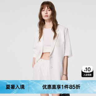 新款 簡約外搭上衣尤緹2023夏季 外套女通勤時尚 TI白色五分袖 西裝