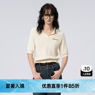 中袖 TI微灯笼袖 新款 百搭浅黄色上衣尤缇2023秋季 polo衫 短款 女装