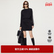 新款 TI黑色拼条运动感连衣裙女百搭简约收腰卫衣裙尤缇2024秋季