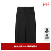 新款 TI黑色双开衩西装 半身裙女百搭简约通勤直筒裙尤缇2024秋季