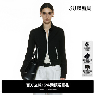 U/TI立领黑色短款外套女装简约双拉正肩休闲上衣尤缇2025秋季新款