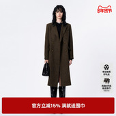 新款 TI条纹复古人字纹绵羊毛大衣女静奢英伦风外套尤缇2024冬季