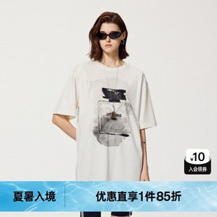 新款 上衣尤缇2025秋季 TI晕染香水系列T恤女 设计感廓形棉质短袖