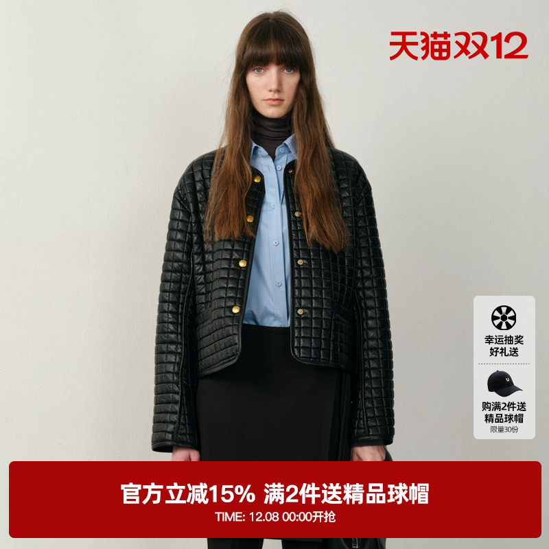 U/TI小香风绗格蛋白皮外套女装简约通勤休闲上衣尤缇2025冬季新款