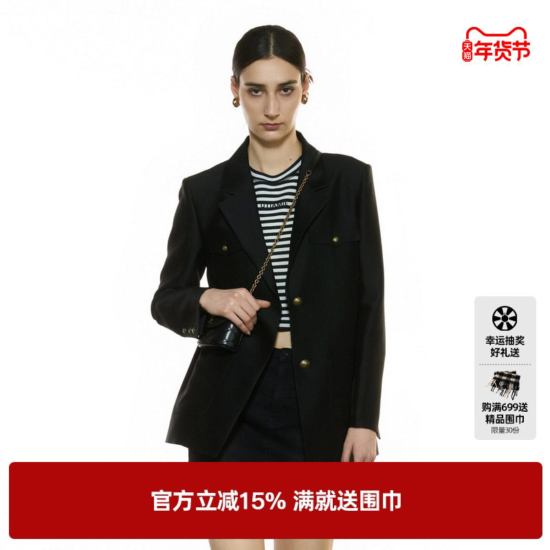 U/T复古正肩绵羊毛西装外套女 简约通勤休闲上衣尤缇2025秋季新款