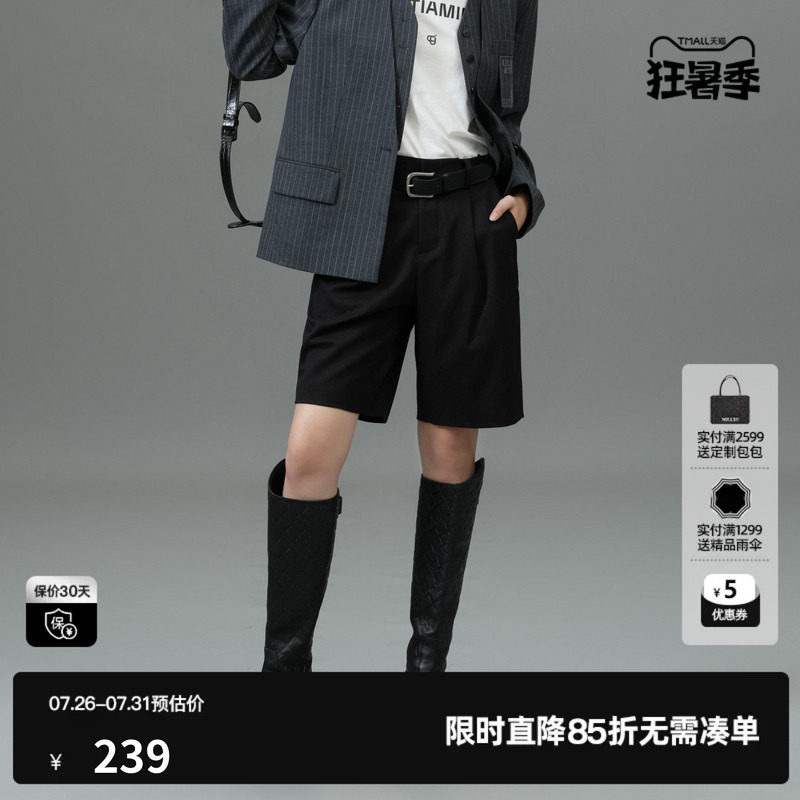 U/TI黑色通勤风西装短裤女装百搭显瘦直筒休闲裤尤缇2025春季新款