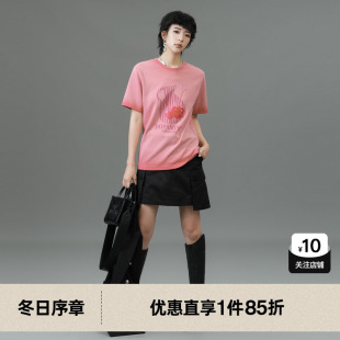 新款 上衣尤缇2025春季 百搭亲肤潮短袖 TI渐变印花正肩棉质T恤女