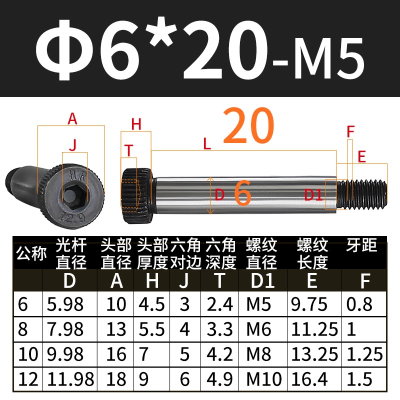 12.9级内六角塞打螺丝等高螺丝凸肩轴肩限位螺栓m6m8m10m12m16m20