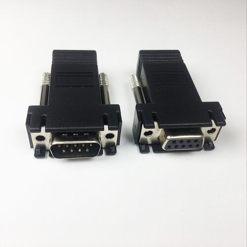 黑色网口母转DB9公母 RJ45转串口9针9孔 com接头 RS232/8P8c 黑胶