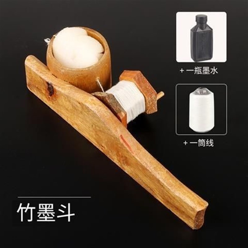 墨斗老式竹制墨仓木制手柄摇动划线器装修木工画线工具图片