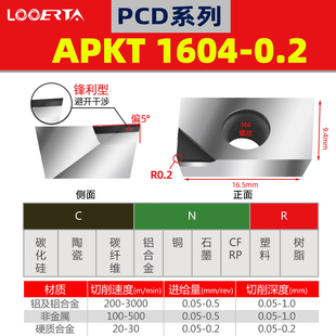 络伊塔PCD金刚石数控铣刀片APKT160404/1135铜铝宝石刀头SEHT1204
