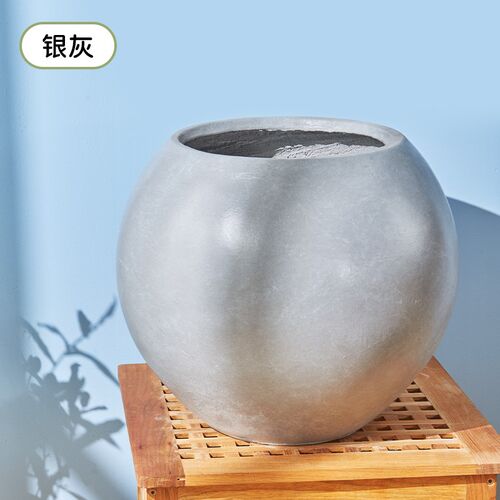 宝诗格圆形水泥花盆大口径落地盆栽镁泥花盆简约客厅阳台花器摆件