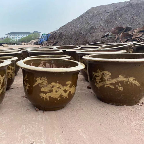 龙缸花盆粗陶均釉缸大型铁树茶树落地盆陶瓷花卉绿植盆栽种树龙缸