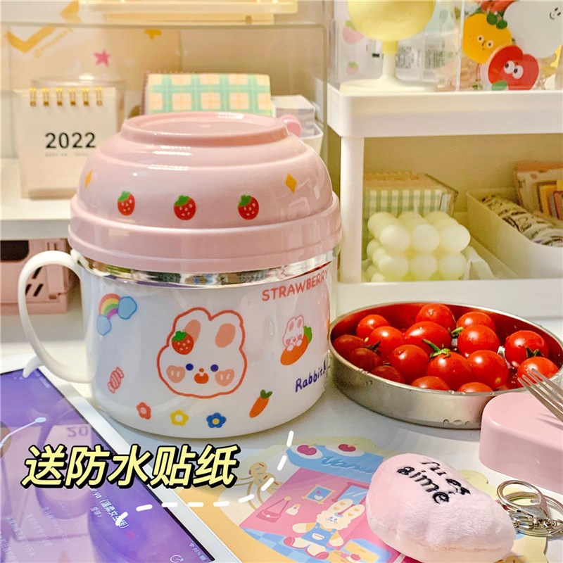 极速碗宿舍用学生不锈钢快餐保温双层饭盒泡N面碗带盖子大号上班
