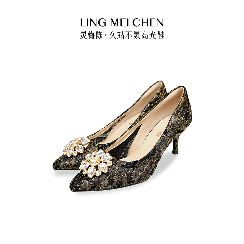灵梅陈蕾丝高跟鞋法式宴会鞋女鞋