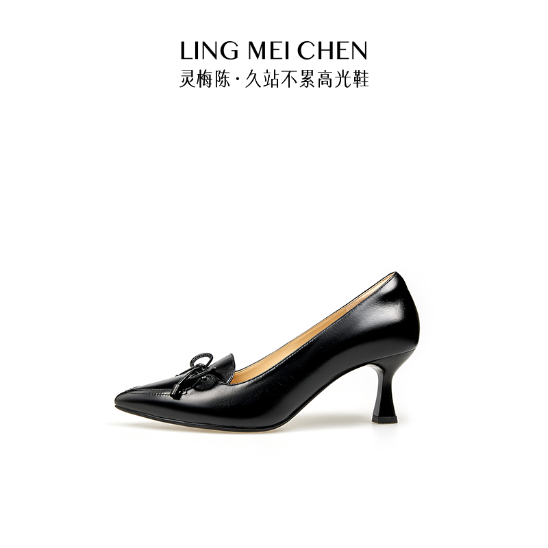 灵梅陈英伦风皮鞋蝴蝶结高跟鞋女