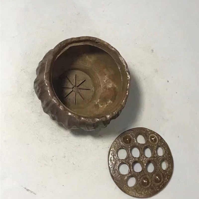 热销纯铜莲蓬香炉小摆件茶道铜艺铜宠F铜熏香炉仿古包浆铜雕古玩