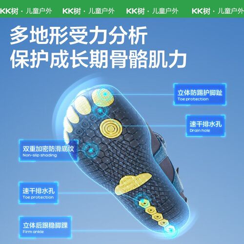 热销KK树c儿童沙滩鞋防撞防割男孩女童溯溪鞋透气速干涉水鞋2024