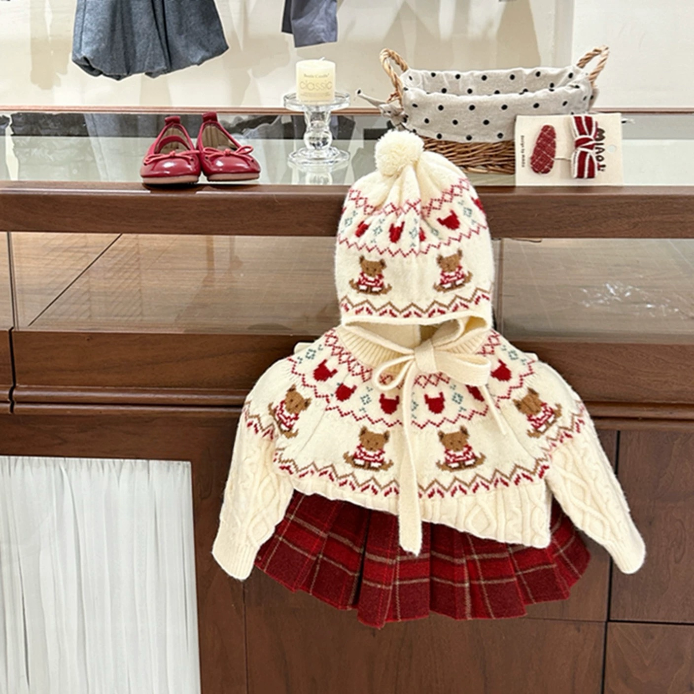 【现货】原创！女童洋气百搭圣诞毛衣年款加厚针织衫格子百褶裙潮