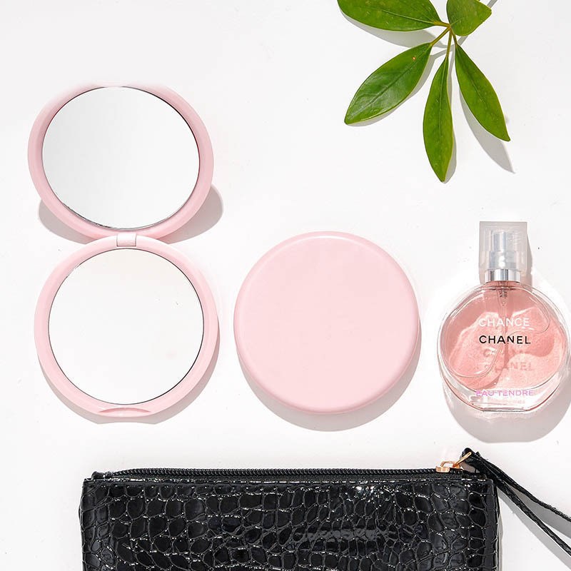 新款旅行随身化妆镜便携式双面折叠小镜子迷你放大镜小巧化妆包高