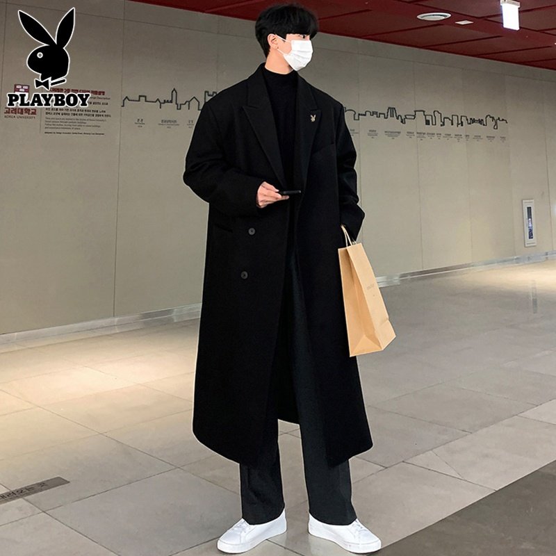 花花公子毛呢大衣男士过膝长款秋冬季高级感韩版休闲呢子外套男款