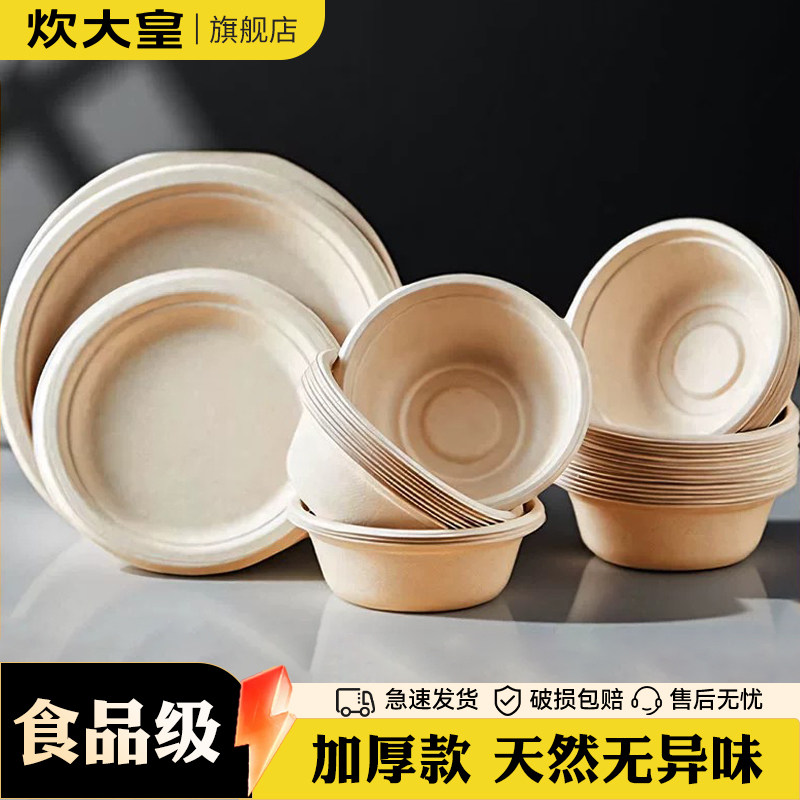 炊大皇一次性碗盘甘蔗浆餐盘纸碗露营野炊餐具加厚防水防油可降解