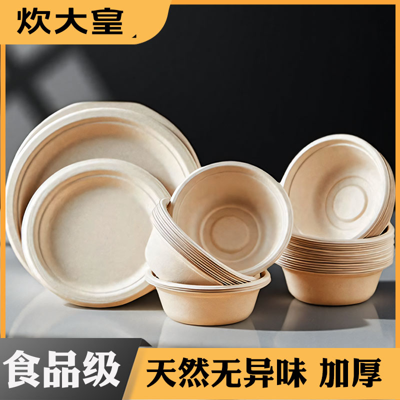 炊大皇一次性碗盘甘蔗浆餐盘纸碗露营野炊餐具加厚防水防油可降解