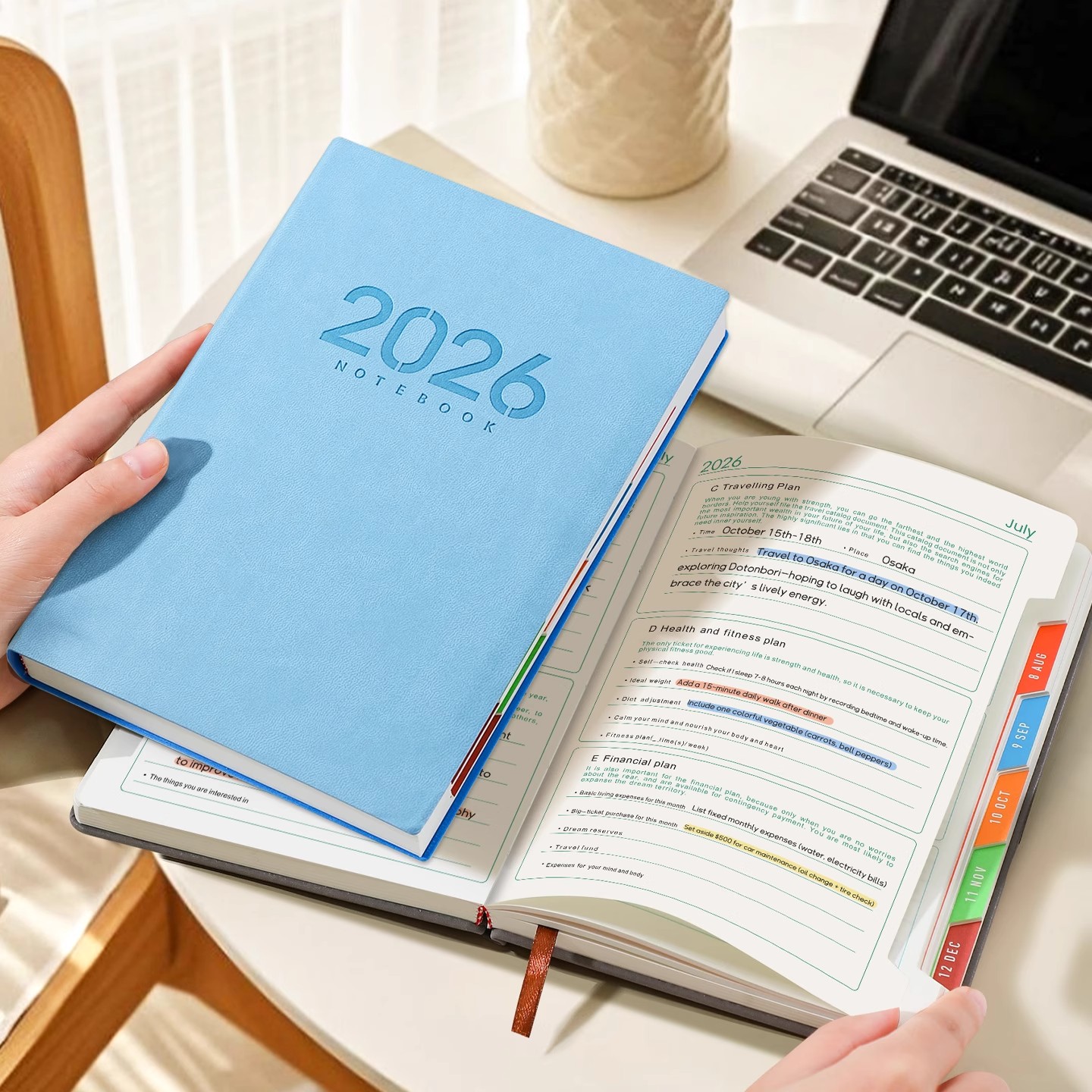 2026年英文日程本定制logo365天日历记事本a5商务软面笔记本跨境商务办公记事本时间管理每日一页计划本定制