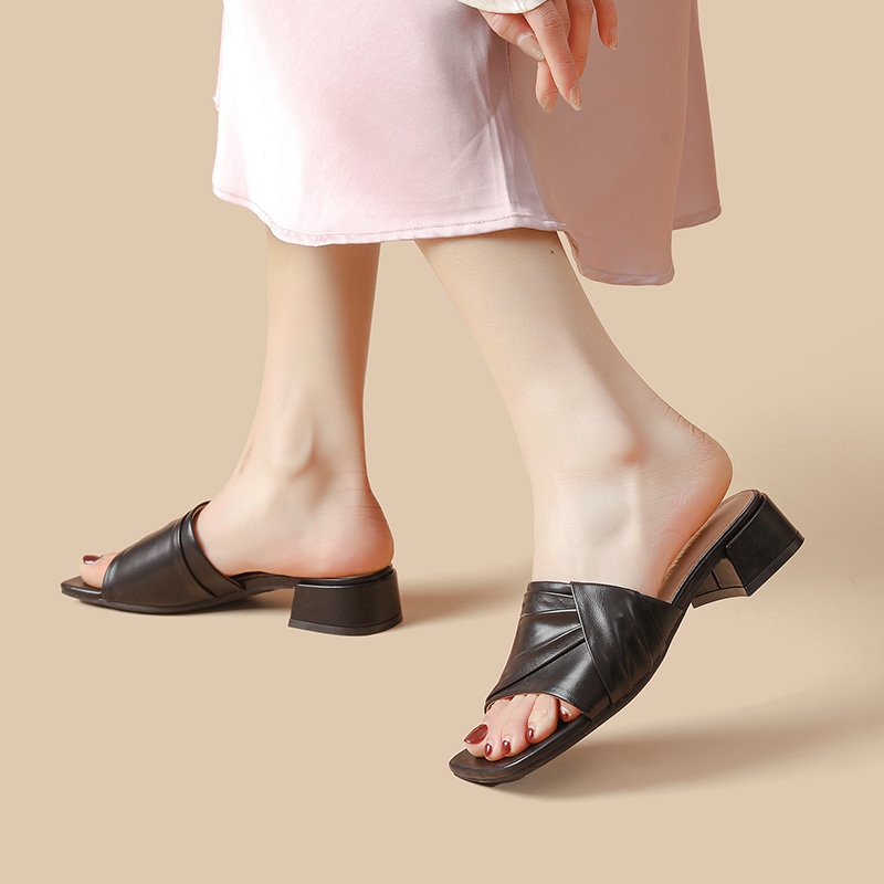 大东官方正品中跟粗跟凉拖鞋