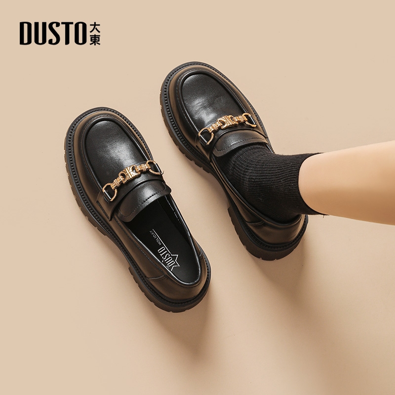 大东黑色通勤厚底乐福鞋