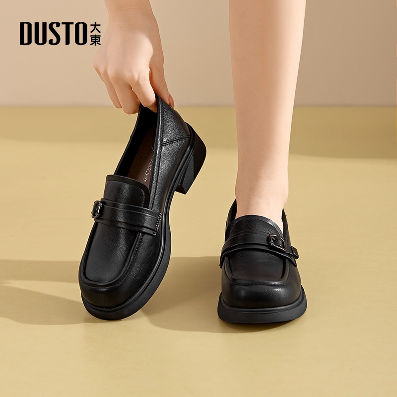 大东官方正品黑色一脚蹬乐福鞋