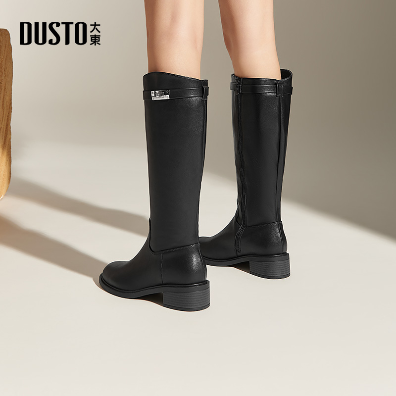 大东官方正品黑色厚底长筒靴