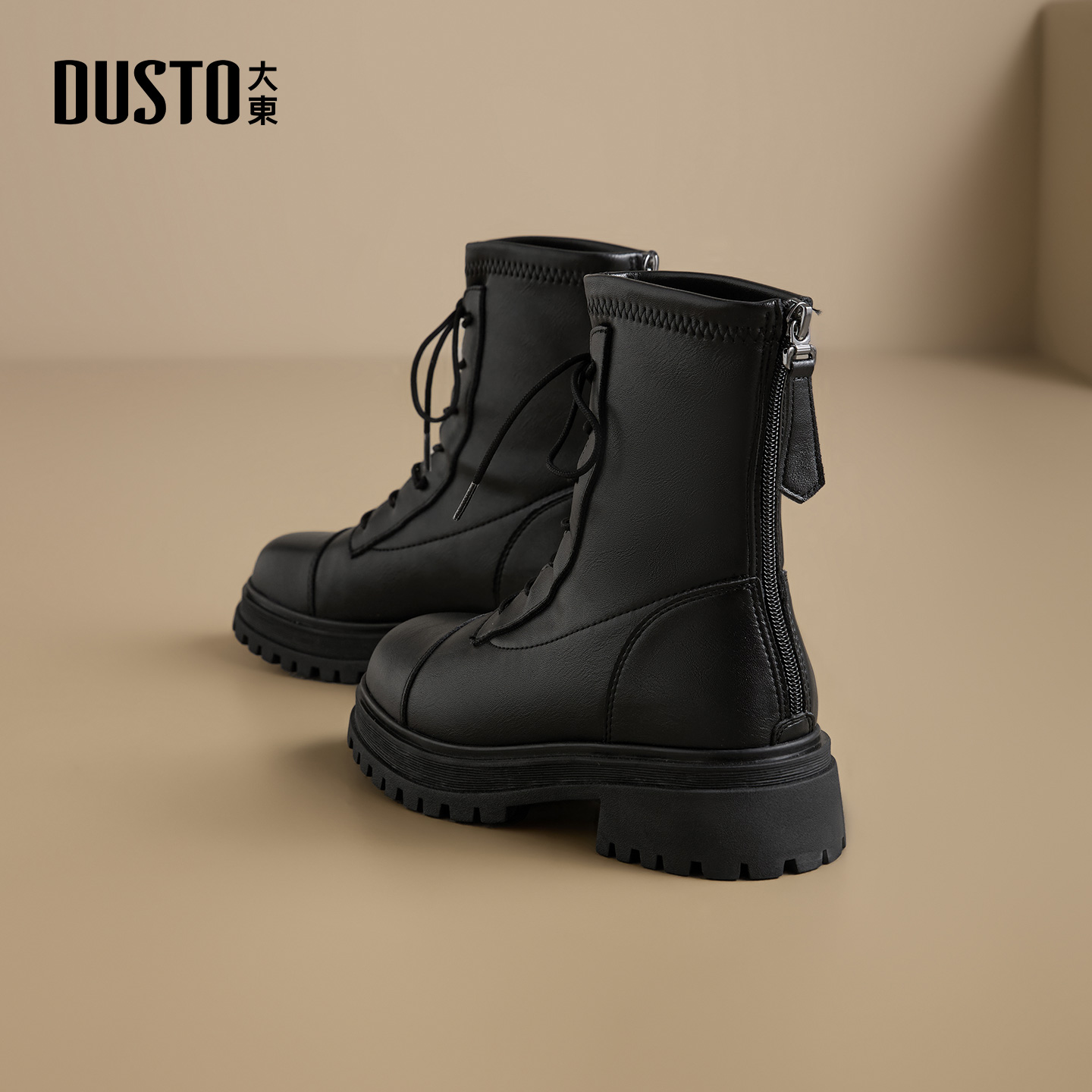 大东官方正品黑色加绒马丁靴短靴