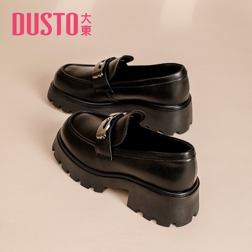 大东厚底乐福鞋黑色英伦风小皮鞋