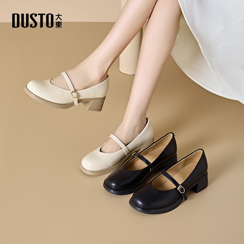 大东官方正品粗跟玛丽珍小皮鞋