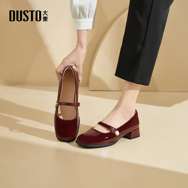 大东官方正品红色玛丽珍单鞋