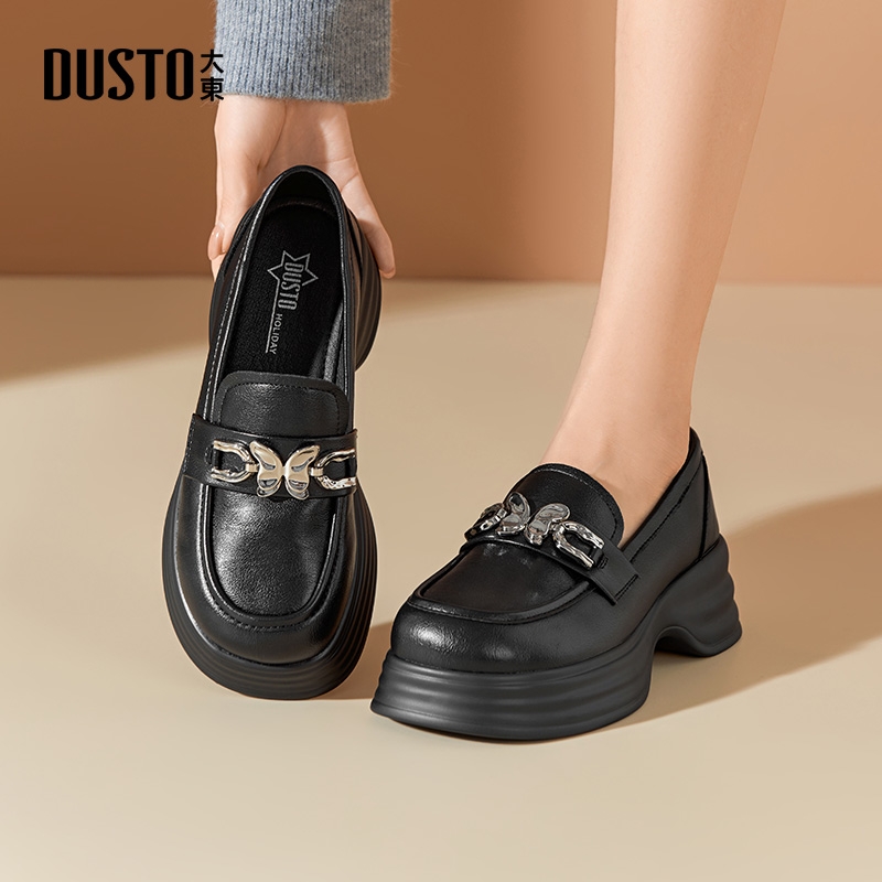 大东官方正品黑色厚底乐福鞋