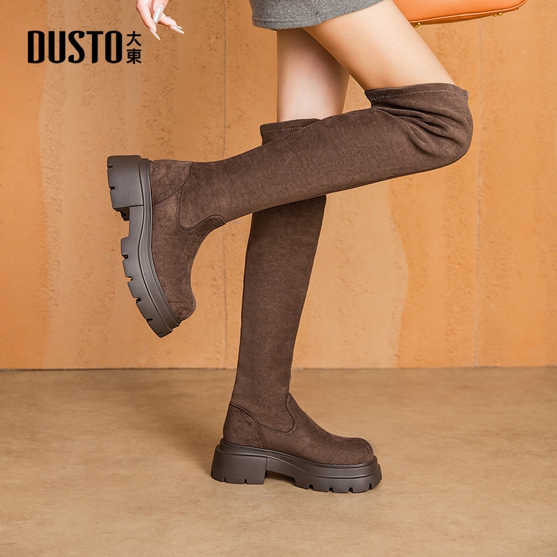大东官方正品棕色过膝长筒靴