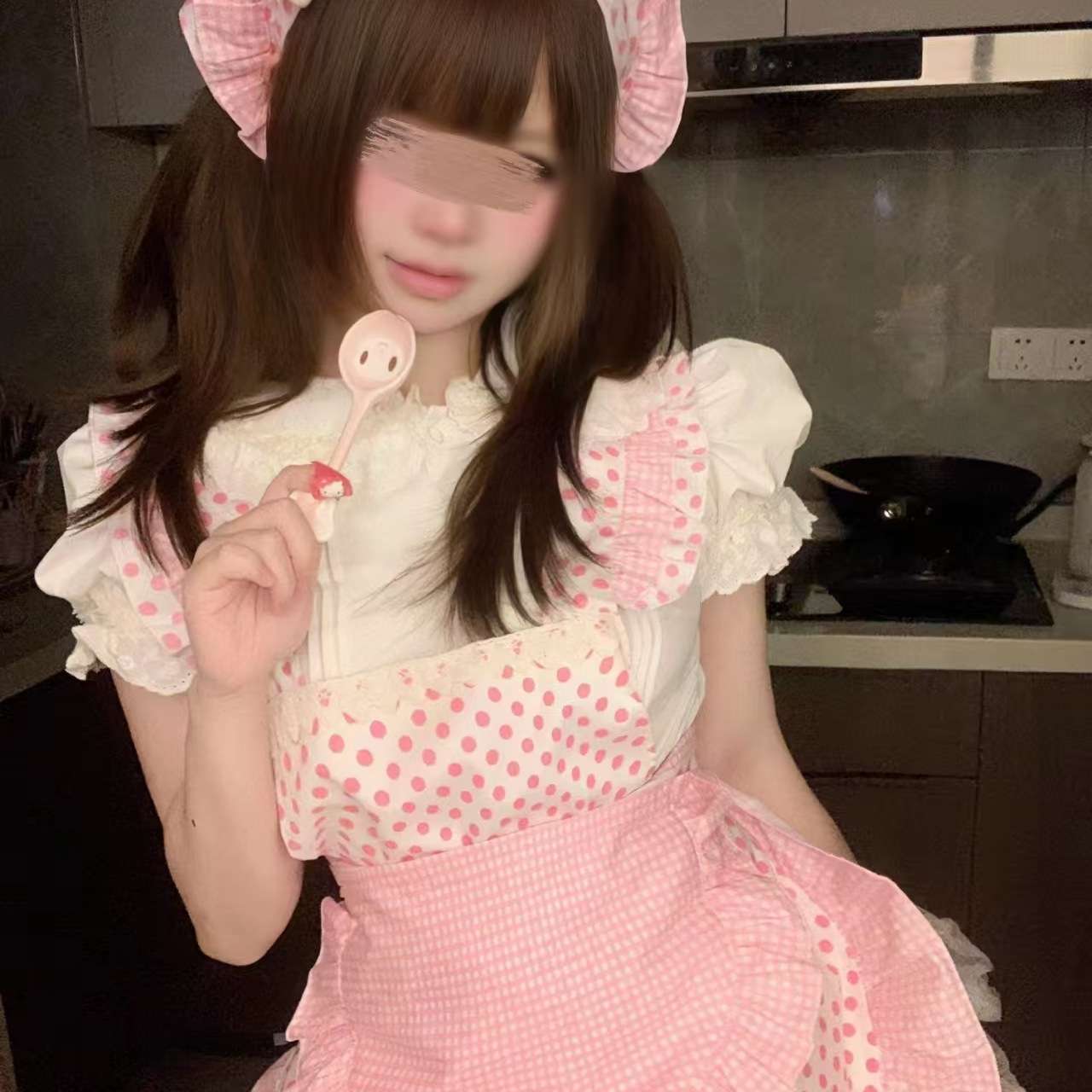 新款甜美小厨娘围裙套装可爱少女防水围裙花边波点绑带家用围裙