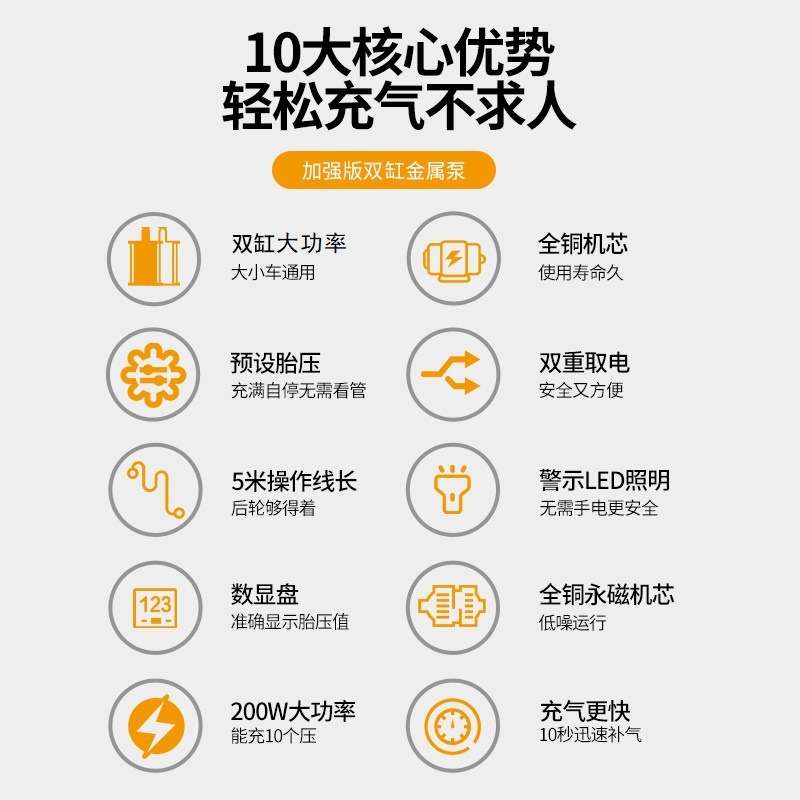 车载充气泵双缸高压便携式轿车轮胎家车用打气泵筒电动汽