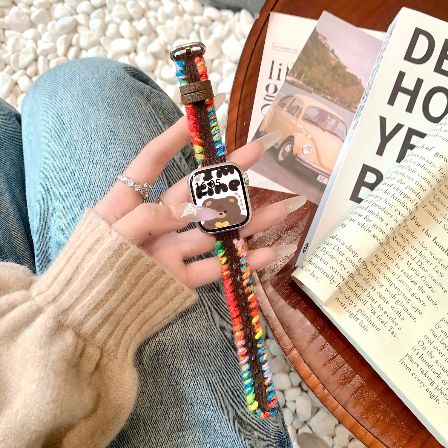 优嗖嗖适用iwatchs10表带时尚秋冬创意编织缠线智能运动苹果手表表带灯芯绒applewatchS9表带苹果手表11表带