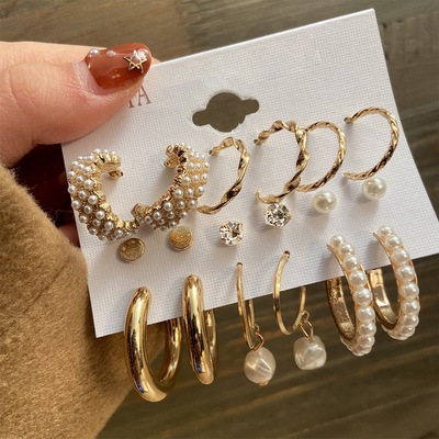 极速Boho Big Circle Hoosp Earring Set for Women Gold Color B